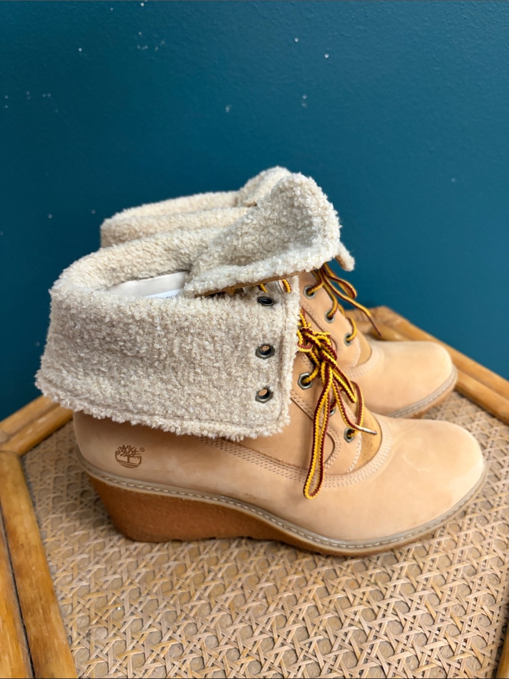 Timberland Beige/Tan Wedge Boot with Sherpa Cuff